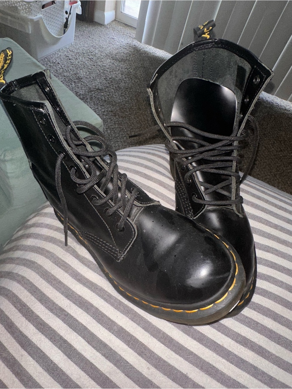 Dr. Martens Black Lace-Up Boots with Yellow Stitching